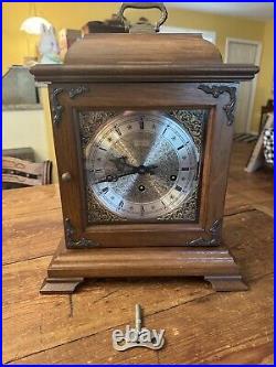 Vintage Hamilton Walnut Triple Chime Quarter Hour Mantel Clock Works Well