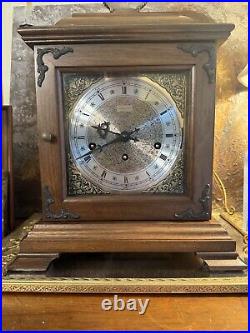 Vintage Hamilton Walnut Triple Chime Quarter Hour Mantel Clock Works Well