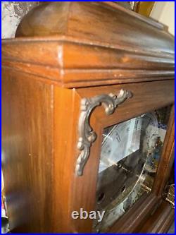 Vintage Hamilton Walnut Triple Chime Quarter Hour Mantel Clock Works Well