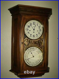 Vintage Howard Miller Double Dial Calendar Westminster Chime -2 Jewels Clock