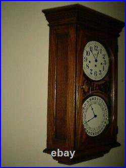 Vintage Howard Miller Double Dial Calendar Westminster Chime -2 Jewels Clock