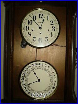 Vintage Howard Miller Double Dial Calendar Westminster Chime -2 Jewels Clock