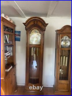 Vintage Howard Miller Grandfather Clock Triple Chime Moon Phase Wood Brass 8-Day