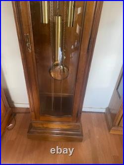Vintage Howard Miller Grandfather Clock Triple Chime Moon Phase Wood Brass 8-Day