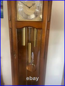 Vintage Howard Miller Grandfather Clock Triple Chime Moon Phase Wood Brass 8-Day
