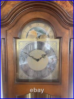 Vintage Howard Miller Grandfather Clock Triple Chime Moon Phase Wood Brass 8-Day