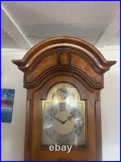Vintage Howard Miller Grandfather Clock Triple Chime Moon Phase Wood Brass 8-Day