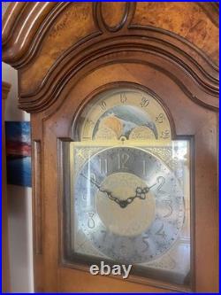 Vintage Howard Miller Grandfather Clock Triple Chime Moon Phase Wood Brass 8-Day