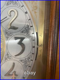 Vintage Howard Miller Grandfather Clock Triple Chime Moon Phase Wood Brass 8-Day