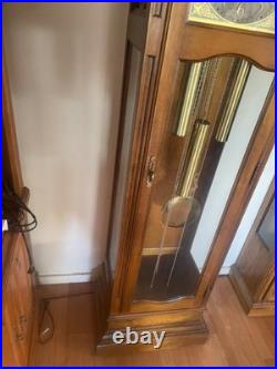 Vintage Howard Miller Grandfather Clock Triple Chime Moon Phase Wood Brass 8-Day