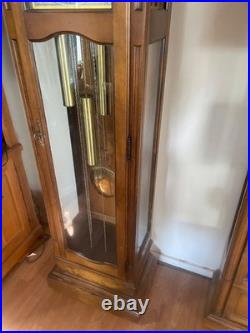Vintage Howard Miller Grandfather Clock Triple Chime Moon Phase Wood Brass 8-Day