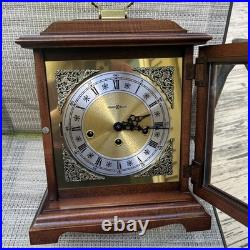 Vintage Howard Miller Mantel Clock 340-020 1/4 Hour Triple Chime Works 2 Jewels