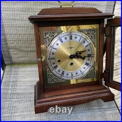 Vintage Howard Miller Mantel Clock 340-020 1/4 Hour Triple Chime Works 2 Jewels