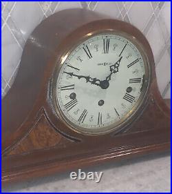 Vintage Howard Miller Mantel Clock Bellingham 3 Chime 612-374 Elm Burl Overlay