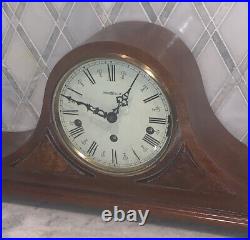 Vintage Howard Miller Mantel Clock Bellingham 3 Chime 612-374 Elm Burl Overlay