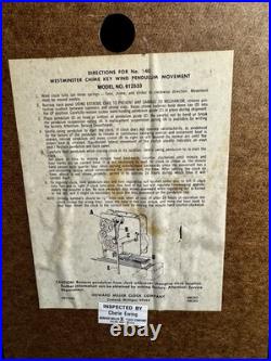 Vintage Howard Miller Regulator Wall Clock Westminster Chime Wind Up with KEY