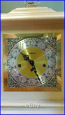 Vintage Howard Miller white oak Mantle Clock Westminster chimes running, Hermle