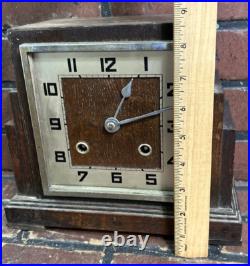 Vintage Icoinic Art Deco German Haller Oak Westminster Chime Mantle Clock