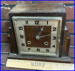 Vintage Icoinic Art Deco German Haller Oak Westminster Chime Mantle Clock