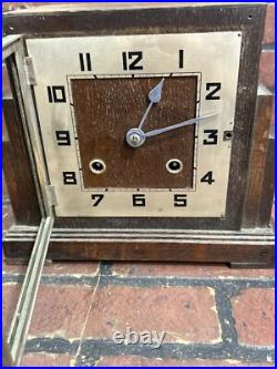 Vintage Icoinic Art Deco German Haller Oak Westminster Chime Mantle Clock