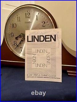 Vintage Linden Triple Chime Mantle Clock Running (Movement 1050-020)