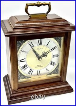Vintage Linden Triple Chime Quartz Mantel Clock Wooden With Brass Details