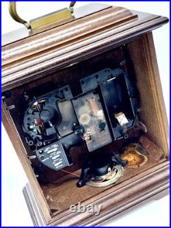 Vintage Linden Triple Chime Quartz Mantel Clock Wooden With Brass Details