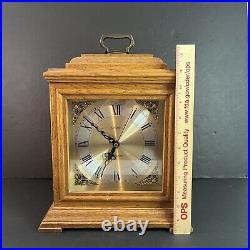 Vintage Linden Westminster Chime Mantel Clock Brown Light Wood Roman Num Works