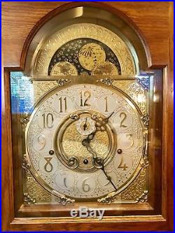 Vintage Oak Ridgeway Curio Moon Phase Westminster Grandfather Clock 3 Chime Rare