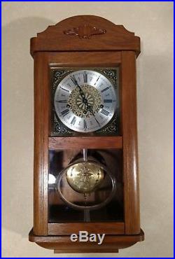 Vintage Oak wall clock 8 bar Westminster chime- bevel leaded glass