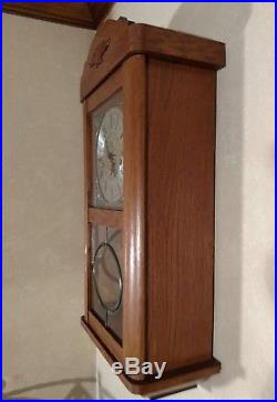 Vintage Oak wall clock 8 bar Westminster chime- bevel leaded glass