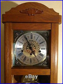 Vintage Oak wall clock 8 bar Westminster chime- bevel leaded glass