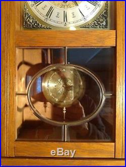Vintage Oak wall clock 8 bar Westminster chime- bevel leaded glass
