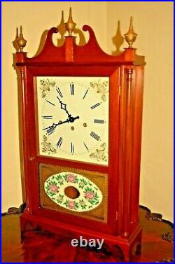 Vintage Original Antique Pillar & Scroll Reverse Painted Mahogany Bracket Clock