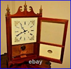 Vintage Original Antique Pillar & Scroll Reverse Painted Mahogany Bracket Clock