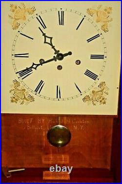 Vintage Original Antique Pillar & Scroll Reverse Painted Mahogany Bracket Clock