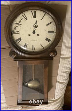 Vintage P F Bollenback Wall Mount 8-Day Chime Clock With Pendulum Large 42 in
