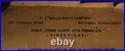 Vintage P F Bollenback Wall Mount 8-Day Chime Clock With Pendulum Large 42 in