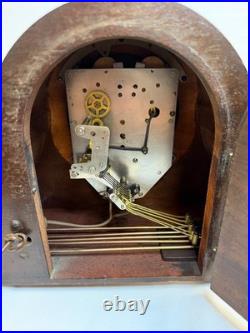 Vintage Plymouth Electric Tambour Mantel Clock Westminster Chime Works Wood USA