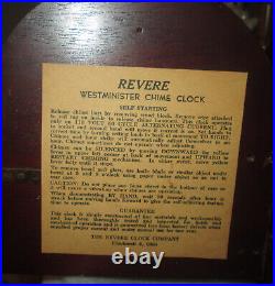 Vintage Revere Electric Clock Westminster Chime Telechron Motored Model 913