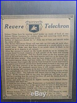 Vintage Revere Telechron Westminster Chime Electric Mantel Shelf Clock