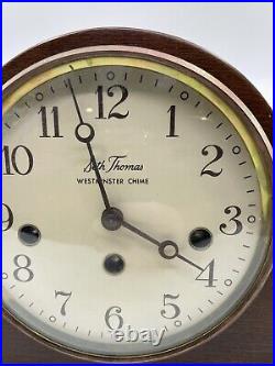 Vintage Seth Thomas Woodbury 8 Day Key Wind Westminster Strike Chime Clock 1302