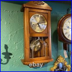 Vintage Wall Clock Fully Working Westminster Chime Wood German Art Deco Style