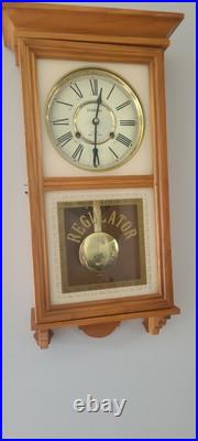 Vintage Waltham Regulator 31 Day Floral Chime Wall Clock Solid Oak with Key