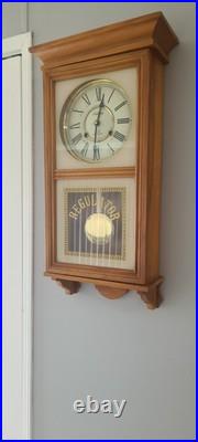 Vintage Waltham Regulator 31 Day Floral Chime Wall Clock Solid Oak with Key