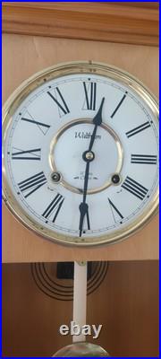 Vintage Waltham Regulator 31 Day Floral Chime Wall Clock Solid Oak with Key