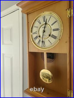 Vintage Waltham Regulator 31 Day Floral Chime Wall Clock Solid Oak with Key