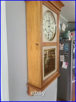 Vintage Waltham Regulator 31 Day Floral Chime Wall Clock Solid Oak with Key