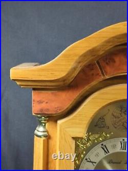 Vintage Westminster Chime Mantle Clock Oak Cabinet Daniel Dakota Gold Accents