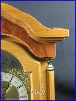 Vintage Westminster Chime Mantle Clock Oak Cabinet Daniel Dakota Gold Accents